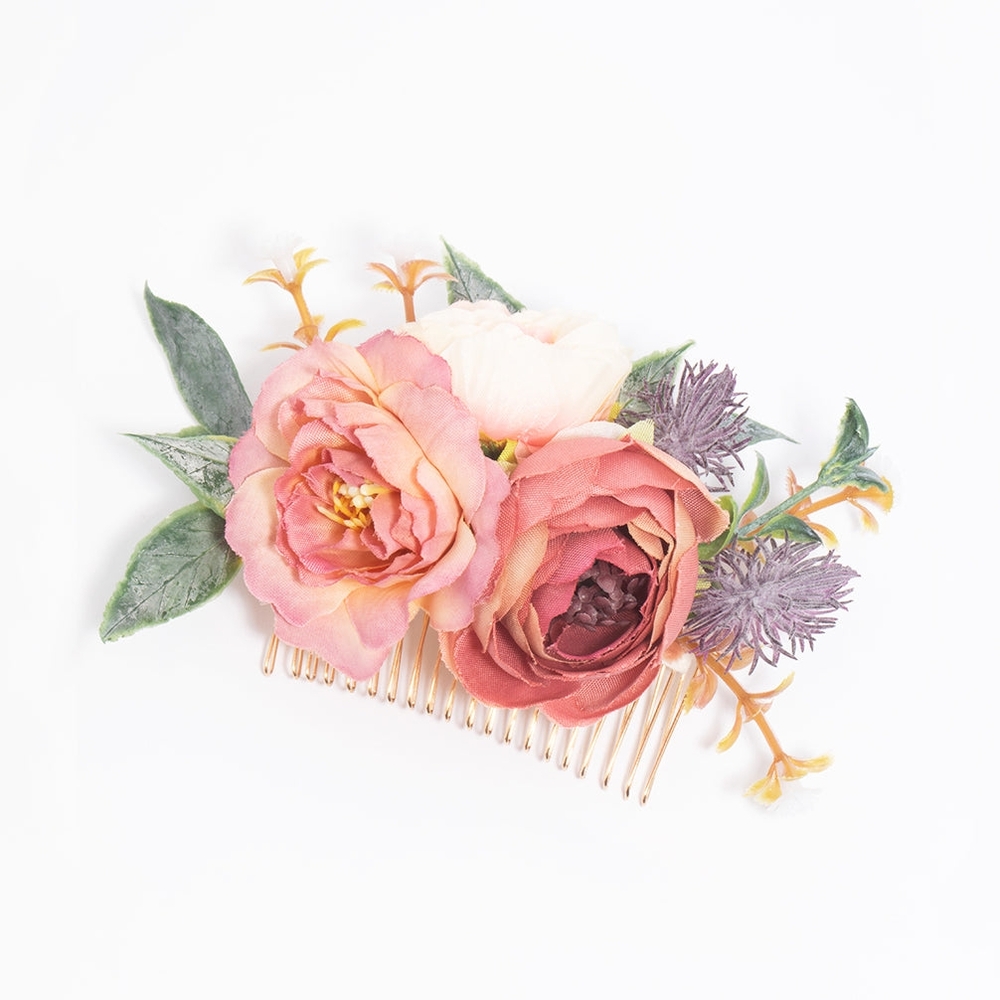 ⭐ 2/$10 Floral Hair Comb with Pink and Peach Flowers